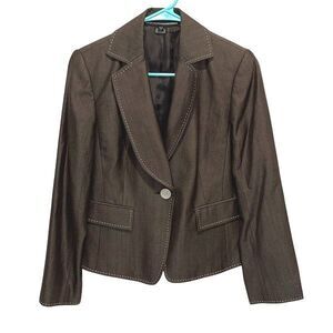 Linda Allard Ellen Tracy Womens Wool Blend One Button Blazer Brown Size 6 Petite